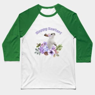Watercolor Easter Bunny in Beautiful Flower Bed with Pastel Leaves. Baseball T-Shirt